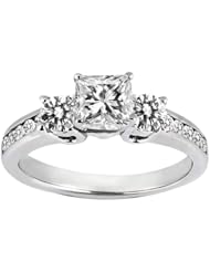 1.11 Ct Princess H I Diamond G H Diamond Sterling Silver Ring