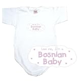 BABY BODYSUIT WHITE  PINK CLOUD LOVE ME , I'M BOSNIAN  BOSNIA AND HERZEGOVINA 6 - 9 Months