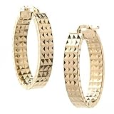 14K White, Rose or Yellow Gold Reflective Textured Oval Hoop Earrings