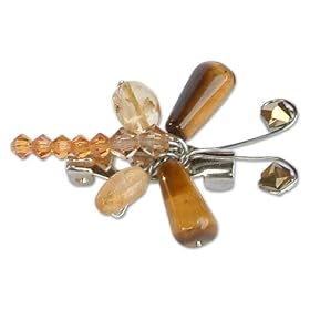 Tiger's eye brooch, 'Golden Dragonfly' 1 W 2 L by NOVICA
