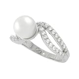 Sterling Silver CZ Fashion Faux Pearl Ring
