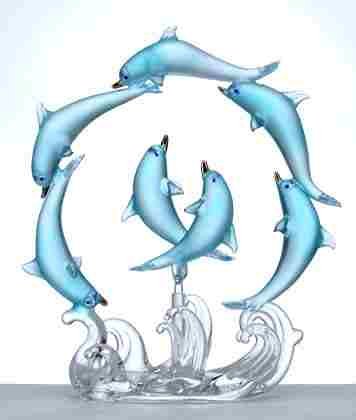 Frosted Blue Glass Dolphin Figurine