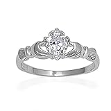 Bling Jewelry Irish Celtic Sterling Silver Claddagh Ring Heart CZ April Birthstone-8