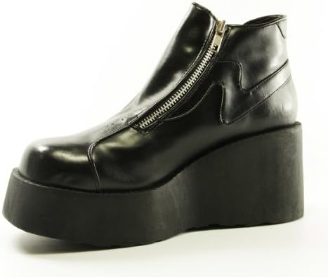Women's Jet Black Patent Platform Ankle Boot Shoes - Size 10