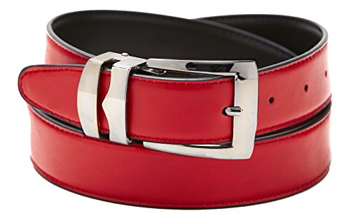 Reversible Belt Bonded Leather with Removable Silver-Tone Buckle RED / Black