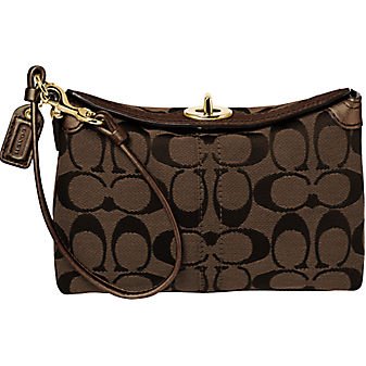 Coach Hamptons Signature Capacity Wristlet Case Bag 41182 Brown