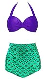 Yonas Women Pretty Mermaid Tankini Purple Green 2pcs High Waist Bikini Swimsuit(SIZE M)