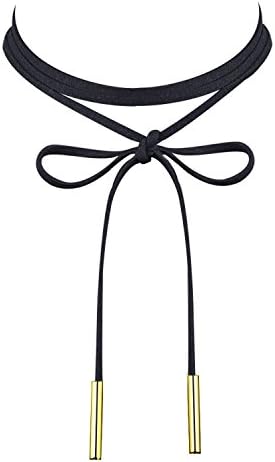 Women Black Velvet PU Leather Stretch Choker Elastic Tassel Necklaces