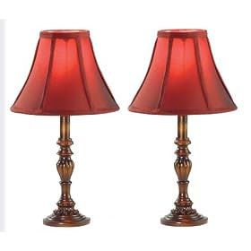 Antique Style Burgundy Fabric Table Lamp Set (Two)