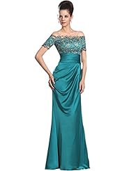 Lace Floor Length Natural   Waistline Satin Sheath Off the Shoulder Short Sleeves  Dress