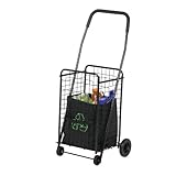 Honey-Can-Do CRT-01511 Medium Folding Shopping Cart Rolling 4-Wheel Utility Wagon, Black