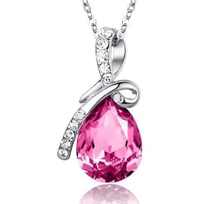 eFuture(TM) Rose Red Eternal Love Teardrop Swarovski Elements Crystal Pendant Necklace +eFuture's nice Keyring