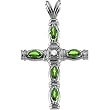 14K White Gold Emerald and Diamond Cross Pendant - 41.25x25.00mm