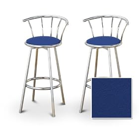 Click here to buy 2 Blue Vinyl Chrome Swivel Bar Stool Barstools by The Furniture Cove.