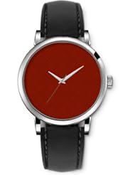 SPRAWL Aanalog Fashion Series Silver Ladies Watches of Genuine Black Leather Strap,Unique Wrist Watch for Women Girls Designed with red background