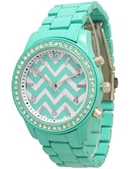 Womens Geneva Rhinestone-accented Boyfriend Chevron Style Watch - Aqua