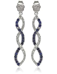 10k White Gold, Blue Sapphire, and Diamond Twist Earrings (0.11 cttw, J-K Color, I2-I3 Clarity)