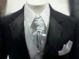 New Mens 7 Piece Black and Silver Tuxedo Suit Vest / Ascot Package
