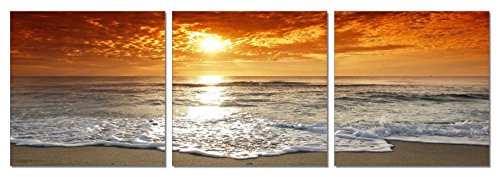 Morning Beach. 60 x 20 inches. Ready to Hang. Contemporary Art, Modern Wall Decor, 3 Panel Wood Mounted Giclee Canvas Print. A1208L