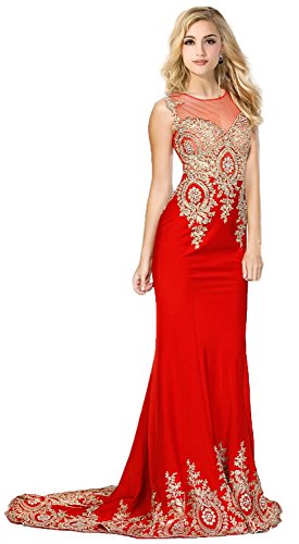 Babyonline Trumpet Long Evening Dress Lace beads Cap Sleeve Party Prom gowns