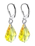 Yellow Swarovski Crystal Sterling Silver Leverback Dangle Earrings