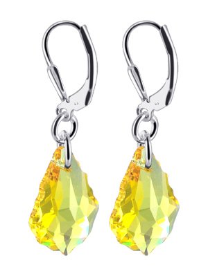 Yellow Swarovski Crystal Sterling Silver Leverback Dangle Earrings