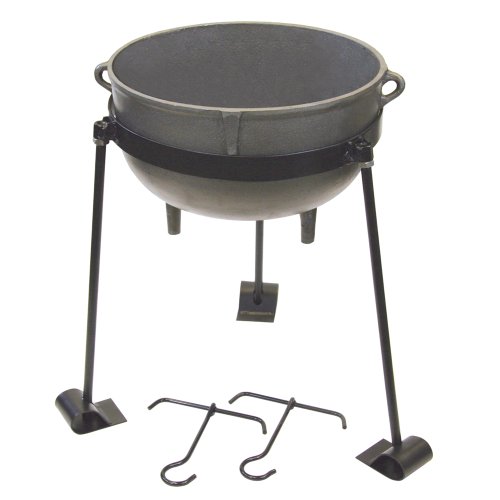 Bayou Classic CI-7415, 15-Gal. Cast Iron Jambalaya Pot, Tripod Stand, and 2 Lift Hooks