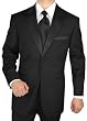 Giorgio Men's Tuxedo Suit Made in Italy 1 Button 2pc Peak Lapel Jacket with Flat Front Pants Super Fine 150s High Twisted Wrinkle and Stain Resistant All Season Use Black