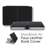 CaseCrown Faux Leather Book Cover (Black) Clip On Case for Apple MacBook Air MC969LL/A 11.6-Inch Laptop (NEWEST VERSION)