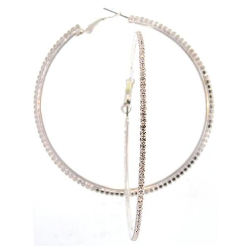 Rhinestone Hoop Earrings In Crystal With Silver Finish