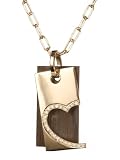 14K Yellow Gold and Ebony Wood Sliding Heart Pendant, Enhanced with Pave Set Diamonds, Set on a 17 Open Link Necklace.