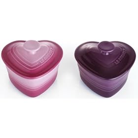 Le Creuset Stoneware Sweet Hearts, Set of 2 Heart Ramekins with Lid, Cassis and Rose