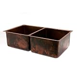 33 Copper Hammered Kitchen 50/50 Double Basin Sink