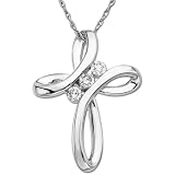 10k White Gold Diamond 3-Stone Eternity Cross Pendant (1/4 cttw, I-J Color, I3 Clarity)