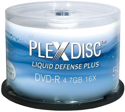 PlexDisc 52x 700MB 80MIN CD-R Water-Resistant Glossy Liquid Defense Plus White Inkjet Printable - 50 Disc Spindle by Optical Quantum