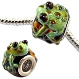 Enamel Frog charm bead - Green -fits pandora & troll bracelets - hand polished and hand finished to fine jewellery standard