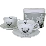 Royal Deer Holiday Silhouette Boxed Porcelain Set of 2 cups and saucers