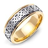 URIEN 14K Two-Tone Gold Celtic Pattern Wedding Band Ring