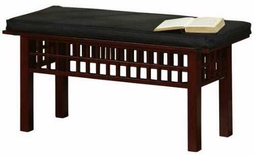 Shoji 42w Bench With Black Leather Cushion, 42W BLACK LTHR, CHERRY