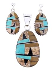 Multicolor Inlay Sterling Silver Pendant And Earrings Set JW65297