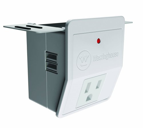 Westinghouse T91001 Outlet Valet Portable Charging Station with 1 Grounded Outlet & 2 USB Ports , White