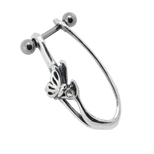 Clear Butterfly Wings Sterling Silver Cartilage Piercing Earring Dangle - LEFT EAR