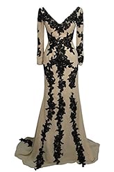 Plus Size Sexy V-neck Mermaid Long Sleeves Backless Applique Lace Chiffon Evening Dress/Party Dress  with a Brush/Sweep Train 