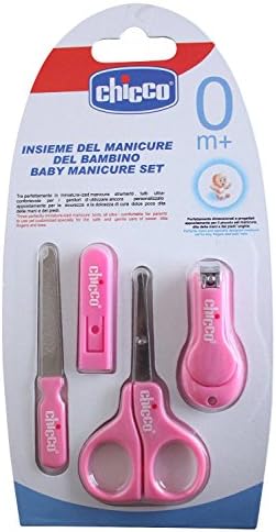 Chicco Baby Manicure Set Scissors Mini Nail Clippers &amp; Delicate File Pink 0+