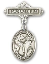 Sterling Silver Baby Badge with St. Columbanus Charm and Godchild Badge Pin
