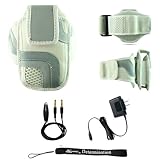 White Adjustable Deluxe Sportband / Workout Armband with Adaptable Neck Str ....