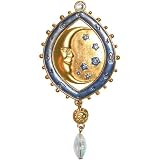 1.5 X 3.5 Vintage Moon And Star Pin With Dangling Bead And Enamel In Blue With Gold Finish