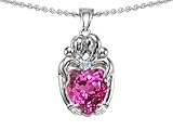 2.10 cttw 14k White Gold Plated Silver Loving Mother and Hugging Family Pendant with Created Heart Shape Pink Sapphire