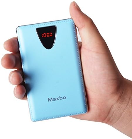 Maxbo 10000mAh Power Bank with Triple USB Port Portable External Battery Backup Pack with Build in LCD Display for iPhone, iPad, Samsung Galaxy and more Devicce (Blue)