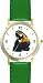 Blue and Yellow Parrot No.2 Bird Animal - WATCHBUDDY&reg; DELUXE TWO-TONE THEME WATCH - Arabic Numbers - Green Leather Strap-Size-Large ( Men's Size or Jumbo Women's Size )